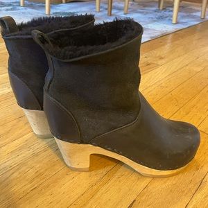 No. 6 Shearling Clog Boot High Heel in color black